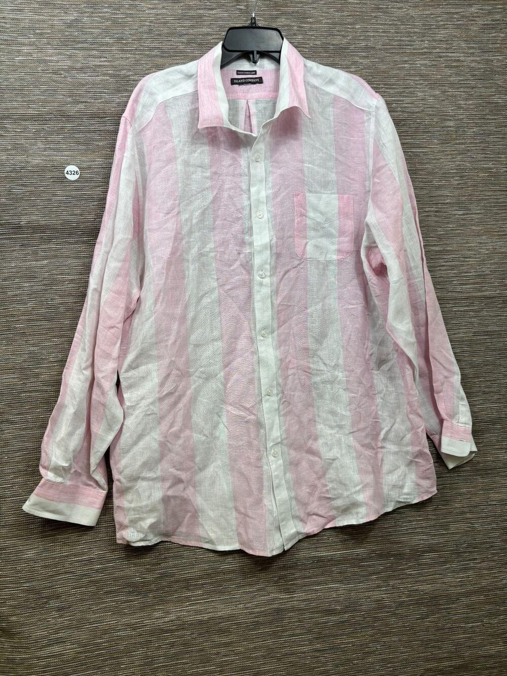 Island Company Shirt Mens XL Pink White Stripe Linen Button Up Long Sleeve